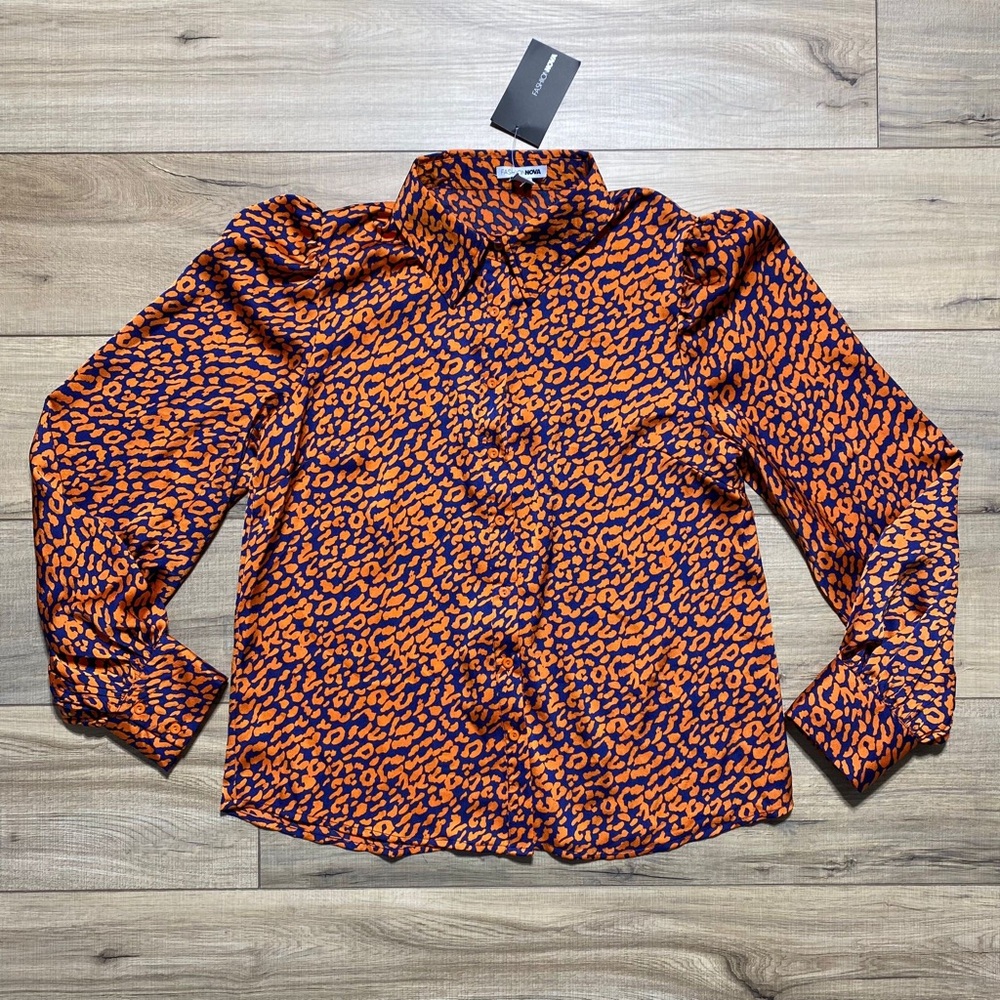 Fashion Nova Womens Cat‎ Tell Me Nothing Top Size XL Orange Combo Cheetah Print